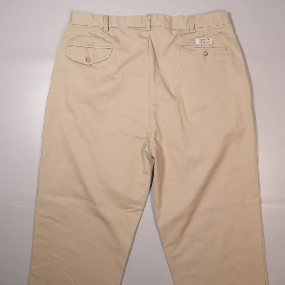 VTG Polo Ralph Lauren Hammond Pants Beige Straight Pleated Trousers Mens 36x30